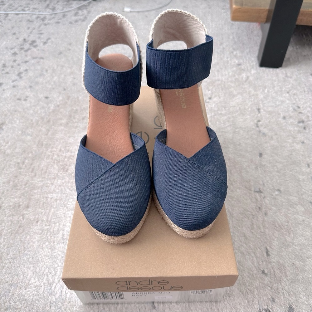 Andre Assous Platform Wedge Heels Navy Blue Size 7